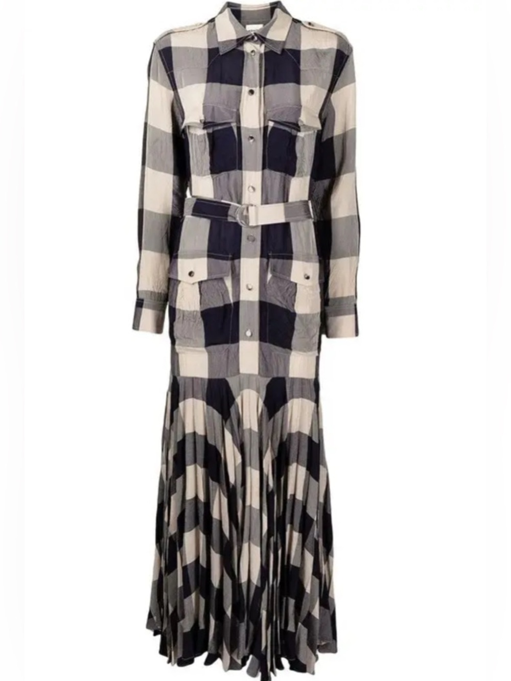 KHAITE Black and White Checked Long-Sleeve Maxi Dress